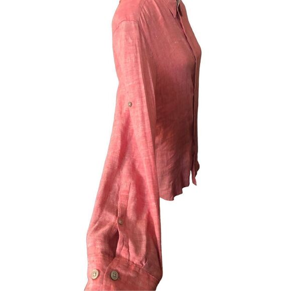 DKNY red/pink and white button down pure linen space dye chambray long sleeves - Picture 5 of 12